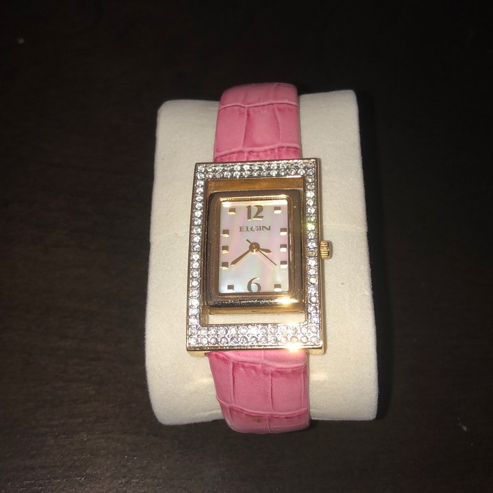 Pink Elgin Watch Women’s Crystals Gold